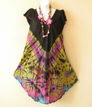 BD43 Black Tie Dye Summer Ruffle Sleeves Cotton Umbrella Beachwear Sun D... - $24.90