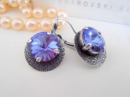 Tanzanite, Swarovski Earrings, Bohemian, Hammered Statement Earrings, Rivoli Dis - £33.02 GBP