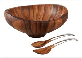 Nambe 16&quot; X 6.75&quot; Salad Bowl Set With Servers 4Qt Arcadia Wood Butterfly Bnwob - £94.72 GBP