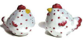 Chickens Hens Salt &amp; Pepper Shakers Whimsical Porcelain White with Red Spots  - £18.33 GBP