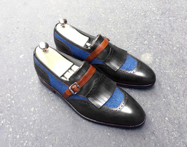 Men s handmade multi color fringe monk straps leather shoes thumb200