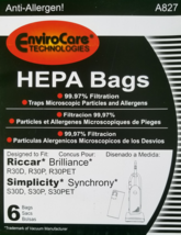 Riccar Brilliance HEPA Vacuum Bags by Envirocare 6 Pack A827 - £15.33 GBP