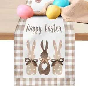 New Jbralid Happy Easter Bunny Table Runner Buffalo Plaid Rabbit Eggs Runner For - £22.21 GBP