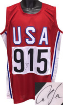 Carl Lewis signed Red TB Team USA Custom Stitched Pro Style Track &amp; Fiel... - $114.95