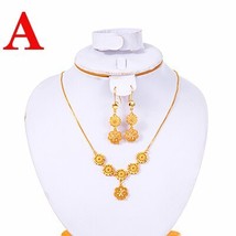 Ethiopian Dubai Jewelry Sets for Women 18k Gold Plated Copper African Necklace E - £18.86 GBP