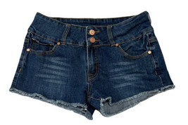 Refuge Womens Size 6 Blue Jean Shorts Denim Mid Rise Zip Buttons Stretch - £7.21 GBP