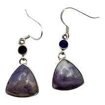 Sterling Silver &amp; Amethyst Lavender Jade Dangle Earrings Triangular Gemstone - £36.16 GBP