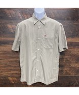 Quiksilver Button Down Shirt Mens SP Beige Pocket Short Sleeve Logo Striped - $9.50