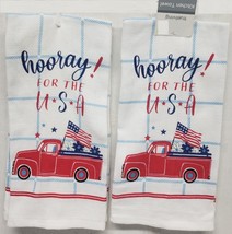 Set of 2 Same Kitchen Towels (14&quot;x24&quot;) PATRIOTIC RED TRUCK,HOORAY FOR TH... - £9.29 GBP