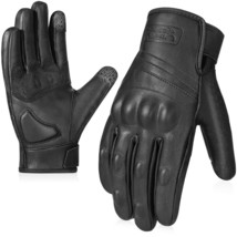 Leather Motorcycle Gloves- Touchscreen + Windproof + Knuckle Protection- Blk XXL - £19.01 GBP