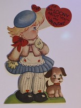 Vintage Valentine Card Girl And Balloon cutout “I’m Ba-looney About You” - £10.24 GBP