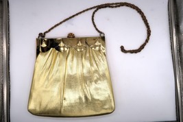 Vtg HL Harry Levine USA Shiny Metallic Gold Rhinestone Evening Clutch Purse - $40.00