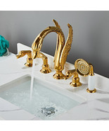 Gold Color 5 Holes widespread Swan bathtub shower Faucet Deck Mounted New - $584.05 CAD