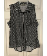 Almost Famous Button Tie Front Beading Black White Check Sleeveless Wome... - £14.01 GBP