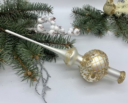 White and gold Christmas glass tree topper with glitter, Christmas finial - £21.28 GBP