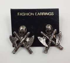 AXE Skull Halloween Metal Punk  Hatchet Earrings Vintage from 80s NOS - £4.09 GBP