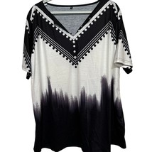 Women&#39;s Black White Gray Short Sleeve Button V-Neck Blouse Size XXL - $14.03