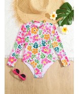 NEW Girls Floral Long Sleeve One Piece Swimsuit Bathing Suit - $246.89 MXN