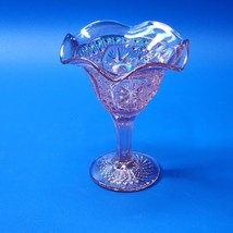 Blush Pink Carnival Glass Bowl Iridescent Imperial Glass Footed Compote ... - $31.47