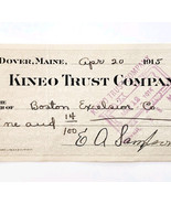1915 Kineo Trust Company Bank Check Sampson Dover Maine Boston Excelsior... - €17,14 EUR
