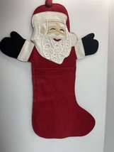 Santa Christmas Stocking Jolly Vintage Oversized Wool Handmade 20 Inches - £14.33 GBP