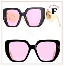 GUCCI 0956 Black Ivory Pink 002 Logo Chunky Sunglasses GG0956S Women Authentic - £332.37 GBP