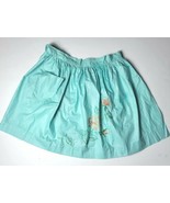 Vintage Half Apron Teal Embroidered Orange Yellow Flowers Pocket Handmade - $24.65 CAD