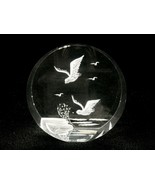 Round Acrylic Paperweight, Carved Flying Seagulls Over Water &amp; Rocks, Ta... - £15.33 GBP