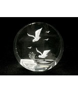 Round Acrylic Paperweight, Carved Flying Seagulls Over Water &amp; Rocks, Ta... - $19.55