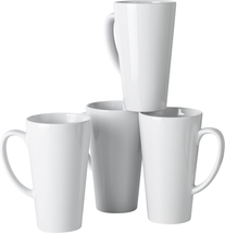 16Oz White Funnel Ceramic Tall Coffee Mugs for Coffee, Tea, Cocoa, Latte - £34.74 GBP