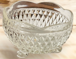 Vintage Round Pressed Clear Cut Glass (3) Footed Bowl Dish With Scallop Edge 5&quot; - £14.22 GBP