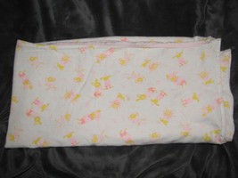 Vintage Baby Blanket White Pink Yellow Bunny Rabbits Swaddle Receiving - £35.68 GBP