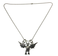 Lily Munster Style Bat with Skull Stainless Steel Necklace NEW - $14.85