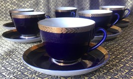 Vintage Lomonosov   LFZ Blue Cobalt &amp; Gold Details Porcelain Cup and Saucer / Te - £142.73 GBP