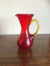 Vintage Amberina Red Orange Crackle Glass Pitcher Ewer Hand blown, 6.5&quot; tall - £9.34 GBP