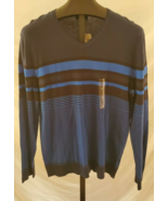 NWT Alfani Blue with Black Blue Stripes cotton Thin Knit VNeck Sweater M... - £11.63 GBP