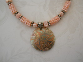 Peachy Beaded Bead &amp; Pearl Necklace With Carved Shell Pendant, Sterling Silver - £67.94 GBP