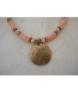 Peachy Beaded Bead &amp; Pearl Necklace With Carved Shell Pendant, Sterling ... - £66.84 GBP