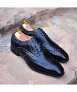 New handmade leather oxfords wingtip and brogue lace up black dress men ... - £129.48 GBP+