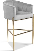 Cyrene Bar Stool Chair Velvet Upholstered Shelter Arm Shell Design 3, Silver - $331.99