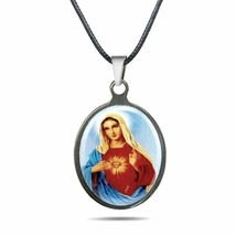 Virgin Mary Necklace Stainless Color Pendant Catholic Saint Immaculate Heart - £6.39 GBP