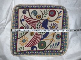 Vtg Needlepoint Throw Pillow Cover Bird 13”X 13” some flaws - £32.03 GBP