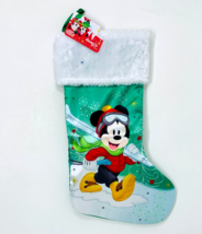 Mickey Mouse 18&quot; Full Printed Satin Christmas Stocking with Plush Cuff - £5.53 GBP