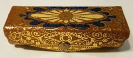 Vintage Leather Made in Italy Ornate Brown Gold &amp; Blue Lipstick Case BOHO  - $14.99