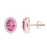 ANGARA 1.99 Ct Oval Pink Sapphire Studs with Diamond Halo in 14K Solid Gold - $2,762.10