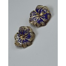 Vintage Tropical Floral Brooch Pins Pin Gold -Tone Enamel Purple Flowers... - $18.00