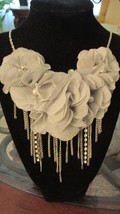 &quot;&quot;Gray Silk Flowers With Large Pearl And Rhinestone Centers&quot;&quot; - Choker, New - £7.10 GBP