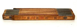 Vintage 72&quot; Lufkin No. X46 Extension Rule Folding Carpenter Ruler Brass Wood  - £13.21 GBP