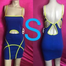 Royal Blue &amp; Neon Lime Cami Bodycon Cut Out Open Back Mini Dress~Size S - £26.90 GBP