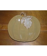 Estate Tan Fall Thanksgiving Ceramic Pumpkin with Carved Leaf Candy Deco... - £7.44 GBP